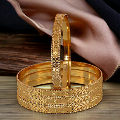 Lucky Jewellery Alloy Gold-plated Bangle Set(Pack of 4)