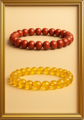 SPYRONIX REAL TREASURE Citrine + Golden, Red Quartz Bracelet(Pack of 2)