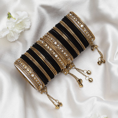 ZENEME Brass Cubic Zirconia Gold-plated Bangle Set(Pack of 56)