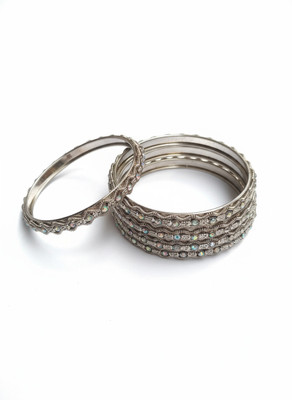 Aadvik Trends Alloy Rhinestone Silver Kada(Pack of 4)