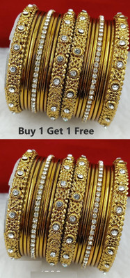 OrnaDzn Zevellery Alloy Cubic Zirconia Gold-plated Bangle Set(Pack of 10)