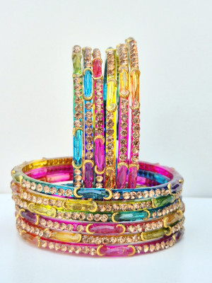 RADHEE Glass Zircon Bangle Set(Pack of 12)
