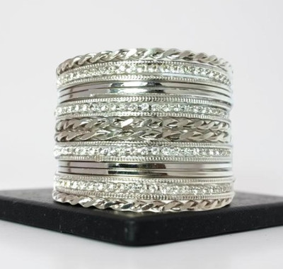 Honbon Metal Cubic Zirconia Silver Bangle Set(Pack of 20)