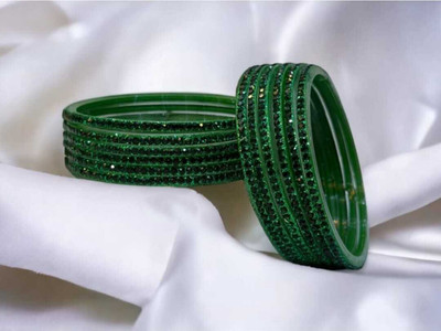 NamraCollection Glass Zircon Brass Bangle Set(Pack of 10)