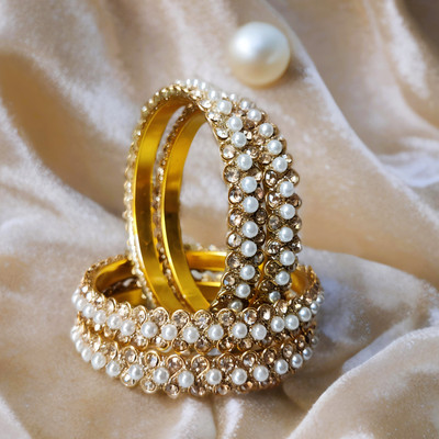 ShiyaShree Brass Cubic Zirconia, Diamond Gold-plated Bangle Set(Pack of 4)
