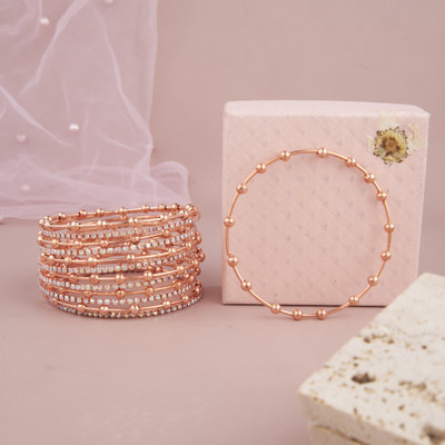 GC PREMIUM JEWELLERY Brass Cubic Zirconia Gold-plated Bangle Set(Pack of 10)