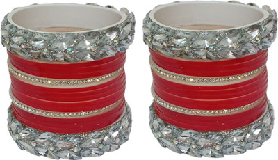 Ashnit Plastic Crystal Silver Coated Bangle Set(Pack of 10)