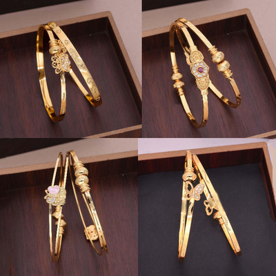 Sangria Brass Diamond Gold-plated Bangle Set(Pack of 4)