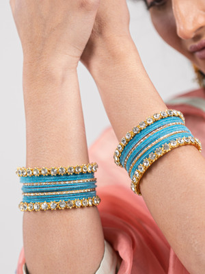 Mamon Creations Metal, Fabric, Alloy Crystal Gold-plated Bangle Set(Pack of 26)