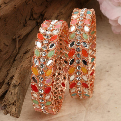 Mode Mania Brass Cubic Zirconia Gold-plated Bangle Set(Pack of 2)