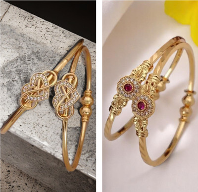Hetshree Brass Diamond Gold-plated Bangle Set(Pack of 4)