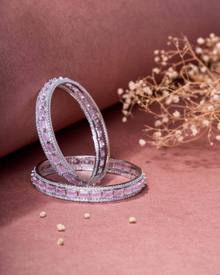 Opal Touch Brass Cubic Zirconia Rhodium Bangle Set(Pack of 2)
