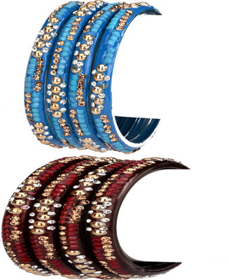 1st Time Glass Beads, Crystal Enamel Bangle Set(Pack of 8)