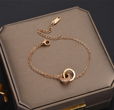 MYKI Stainless Steel Cubic Zirconia Copper Bracelet