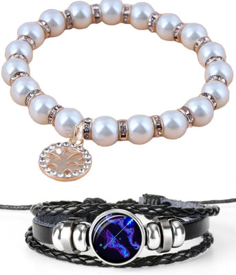 PIXFLIX Alloy, Leather Charm Bracelet(Pack of 2)