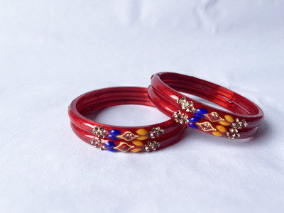 Karaavi Glass Crystal Enamel Bangle Set(Pack of 4)
