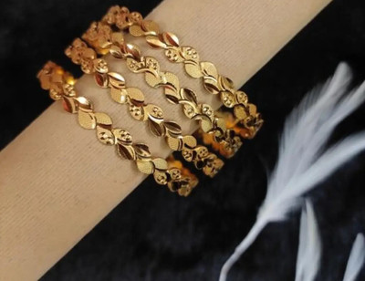Jaseela Trends Brass Cubic Zirconia Gold-plated Kada(Pack of 4)
