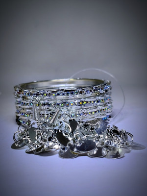 unaisk Alloy Zircon Silver Coated Bangle Set(Pack of 4)