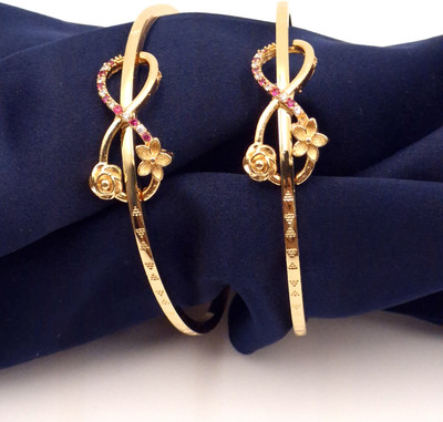 ElegantMiss Brass, Copper, Alloy Cubic Zirconia, Diamond Gold-plated Bangle(Pack of 2)