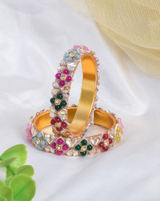 ShiyaShree Brass Cubic Zirconia Gold-plated Bangle Set(Pack of 2)