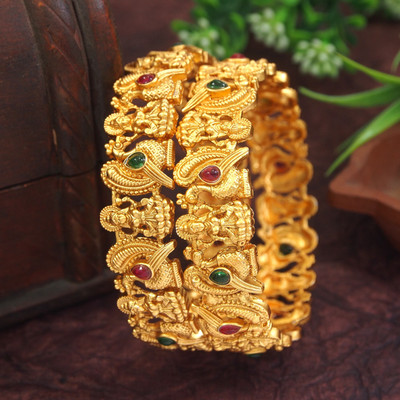 SGA FASHION Alloy Beads Gold-plated Bangle Set(Pack of 2)