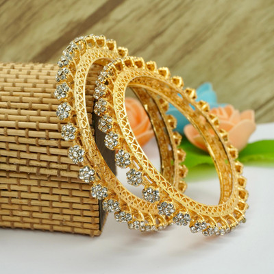 Panini Jewels Copper Cubic Zirconia, Diamond Gold-plated Bangle Set(Pack of 2)