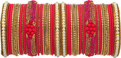 ZINEKA Metal Beads, Pearl, Zircon Gold-plated Bangle Set(Pack of 38)