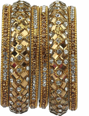 Amika Metal Beads, Zircon Gold-plated Bangle Set(Pack of 6)