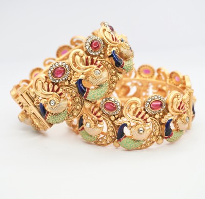 Panini Jewels Copper Beads, Crystal, Ruby Gold-plated Bangle Set(Pack of 2)