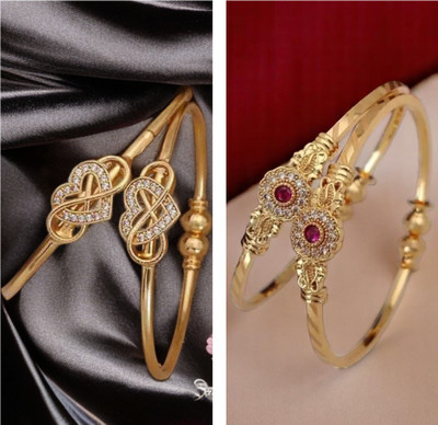Hetshree Brass Diamond Gold-plated Bangle Set(Pack of 4)