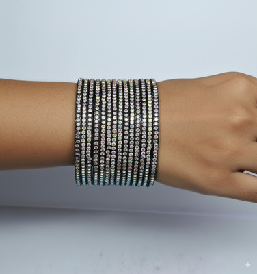 ThreeStarStore Glass Zircon Silver Coated Bangle Set(Pack of 12)