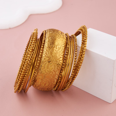 GC PREMIUM JEWELLERY Brass Cubic Zirconia Gold-plated Bangle Set(Pack of 10)