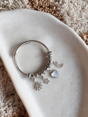 OCTAGON HUB Brass, Alloy Cubic Zirconia Enamel, Silver Charm Bracelet