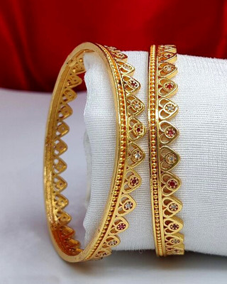 Possible Brass, Metal, Alloy Cubic Zirconia, Diamond Gold-plated Bangle Set(Pack of 2)