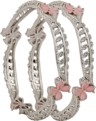 Zevarly Alloy Cubic Zirconia Silver Bangle Set(Pack of 2)