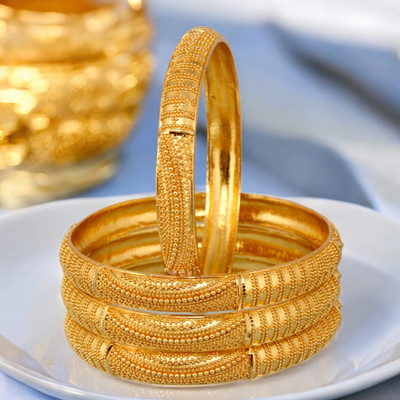 Lucky Jewellery Alloy Gold-plated Bangle Set(Pack of 4)