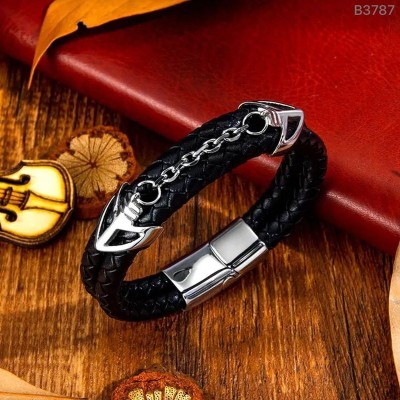 ZIVOM Leather Black Silver Bracelet