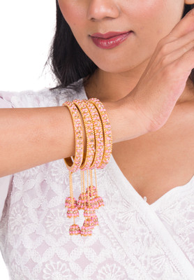 Mamon Creations Metal, Alloy Gold-plated Bangle Set(Pack of 4)