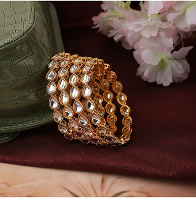 Mode Mania Brass Cubic Zirconia Gold-plated Bangle Set(Pack of 4)