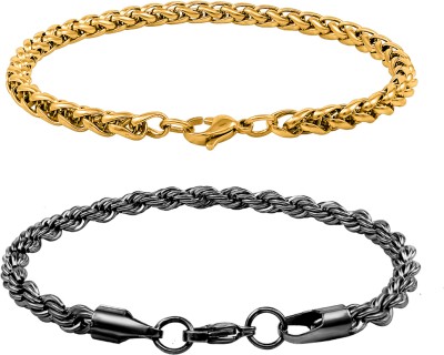 NAKABH Stainless Steel Gold-plated, Black Silver Bracelet(Pack of 2)