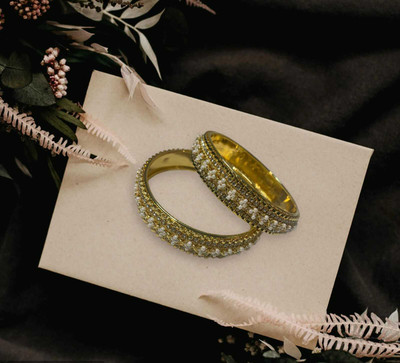 infinityvision Brass Cubic Zirconia Gold-plated Bangle Set(Pack of 2)