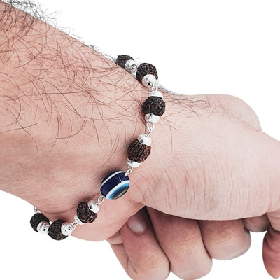 Fine Creation Rudraksha, Evil Eye Silver Charm Bracelet