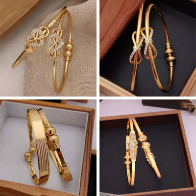 Sangria Brass Diamond Gold-plated Bangle Set(Pack of 4)