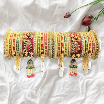 Radhya Enterprise Plastic Pearl, Opal, Diamond, Zircon Gold-plated Bangle Set(Pack of 42)