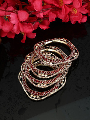 Anika's Creation Brass Cubic Zirconia Gold-plated Bangle Set(Pack of 4)