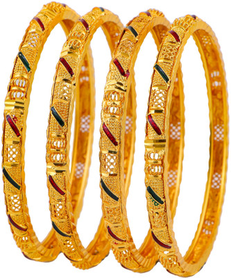 KENAYOSHA.COM Brass Cubic Zirconia Gold-plated Bangle Set(Pack of 4)