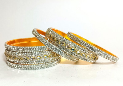 ABC Metal Zircon Brass, Gold-plated Bangle Set(Pack of 6)