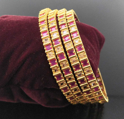 CM FASHIONS Copper Ruby Gold-plated Bangle Set(Pack of 4)
