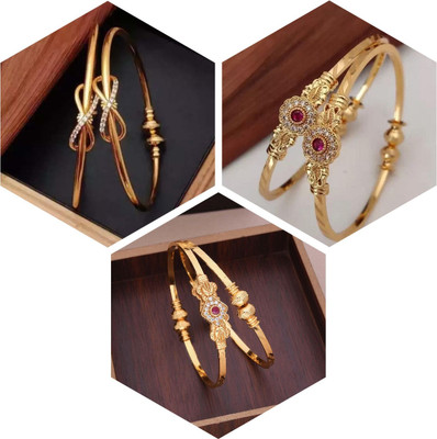 Sangria Brass Diamond Gold-plated Bangle(Pack of 3)