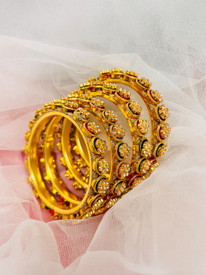 AFWY Metal Diamond Gold-plated Bangle Set(Pack of 4)